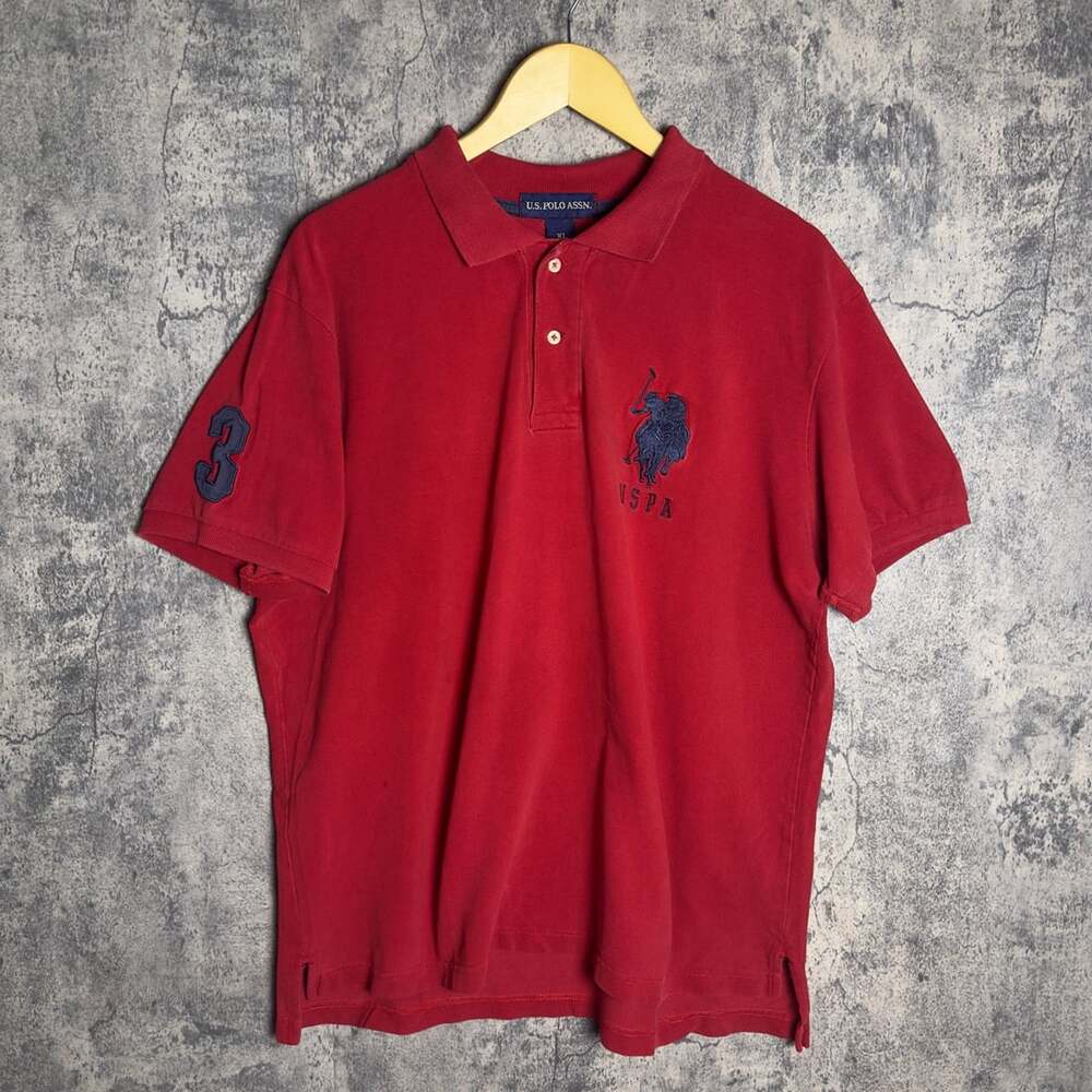 US Polo Assn Big 3 Pony Red Polo Shirt Mens Size M